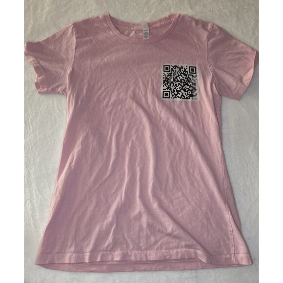 Rick Astley T-Shirt Womans M Pink Never Gonna Give You Up troll 80s icon QR Code - Picture 1 of 3